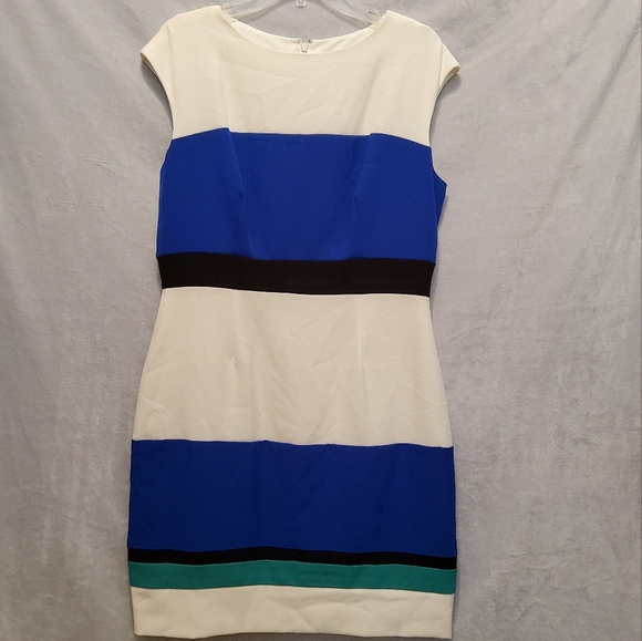 Sanda Darren Dresses & Skirts - SANDRA DARREN STRETCH MULTI COLOR SHEATH DRESS EXTENDED SHOULDER BOATNECK SZ 12